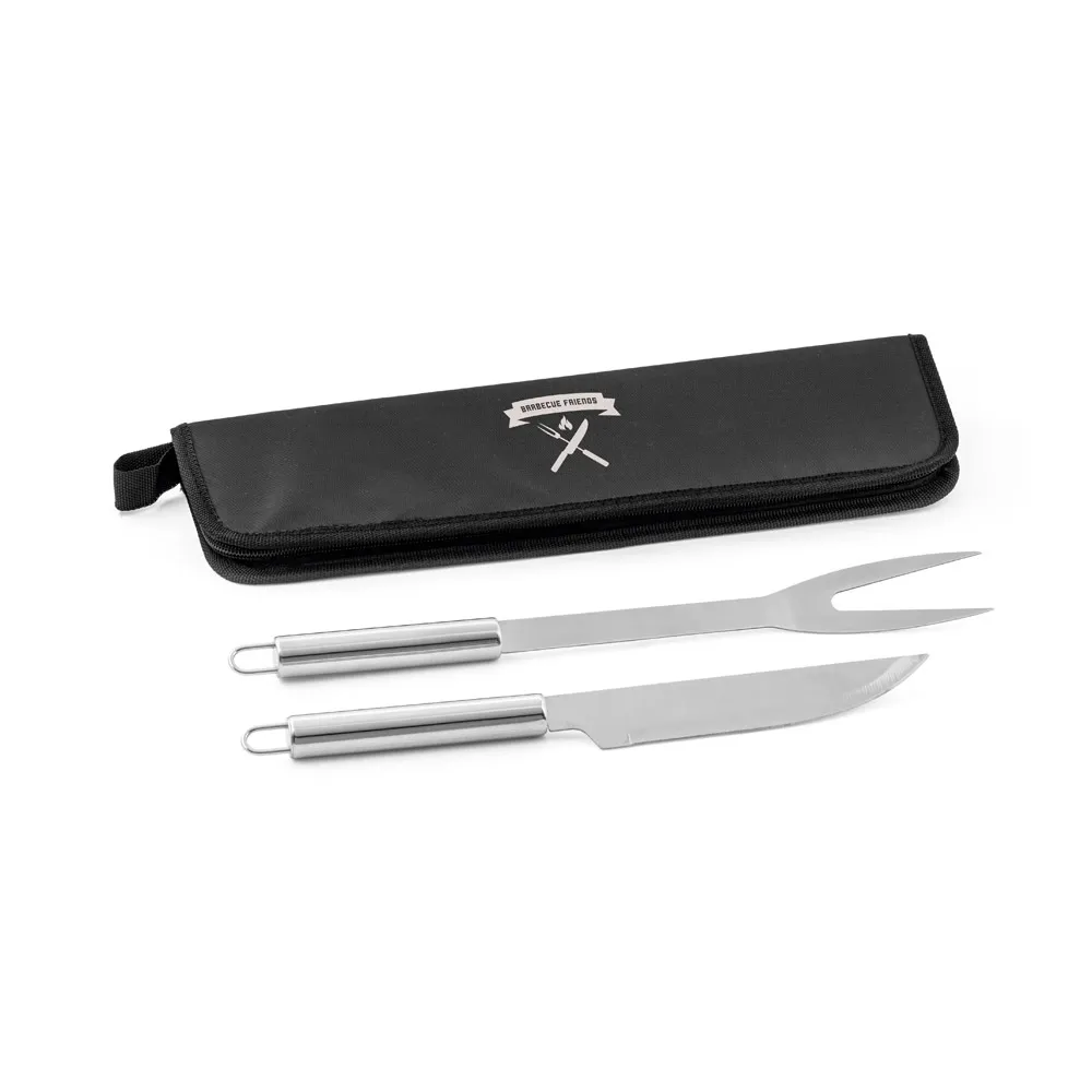 DURAND. Kit churrasco em estojo de 210D com 2 utensílios em aço inox