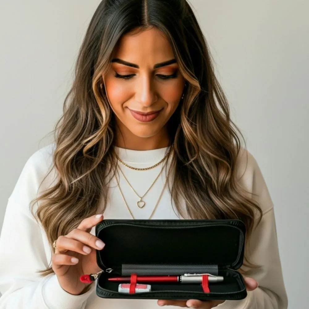 Estojo organizador personalizado com zíper para caneta e pendrive