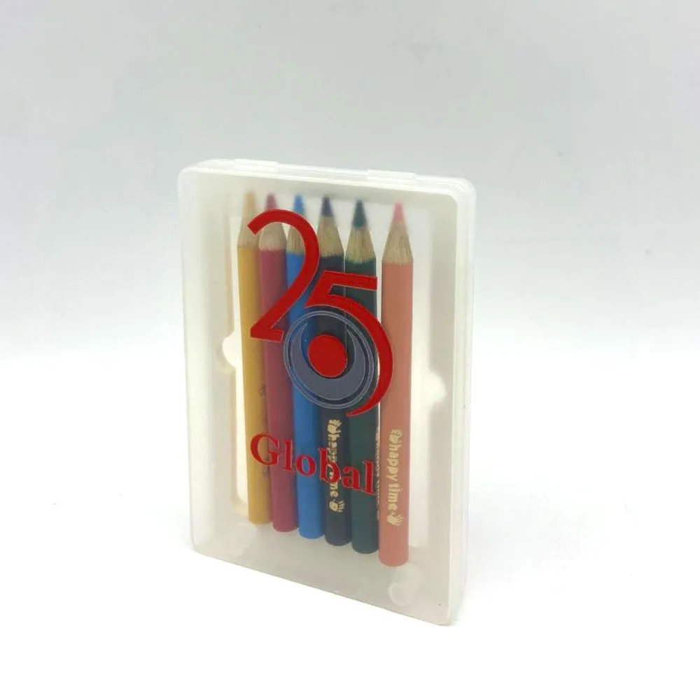 Estojo plástico com 6 mini lápis de cor-LN0005