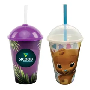 Copo label com tampa bola e canudo 400ml-E0084