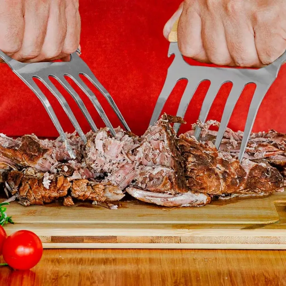 GARFOS COM 5 DENTES EM MADEIRA - INOX - 11,5X14,5CM - 2 PÇS