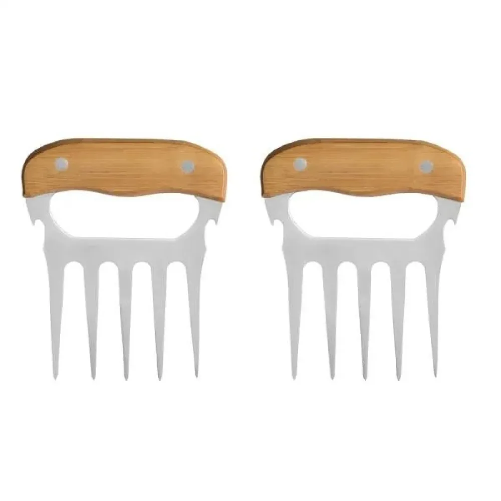 GARFOS COM 5 DENTES EM BAMBU - INOX - 11,5X14,5CM - 2 PÇS