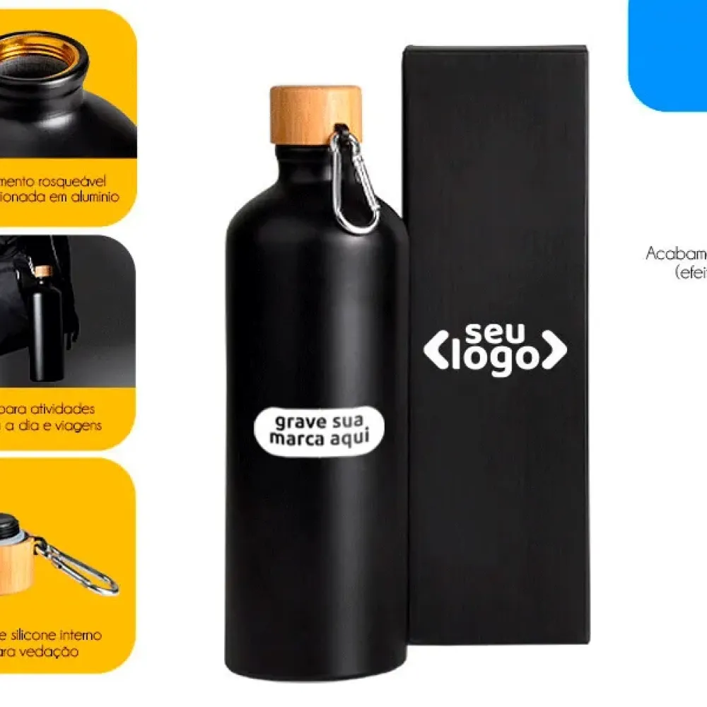 GARRAFA EM ALUMÍNIO PRETA - 1 LITRO