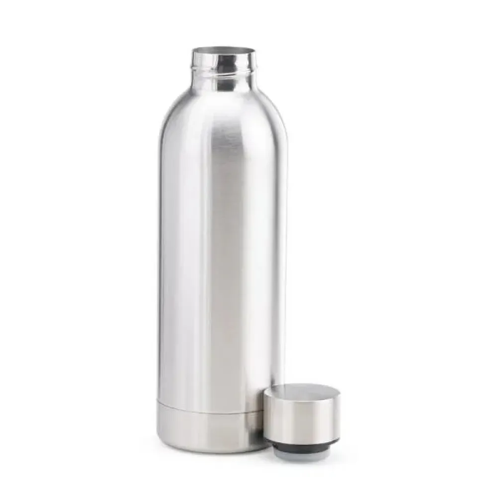 GARRAFA EM INOX PAREDE DUPLA NA COR PRATA - 500 ML