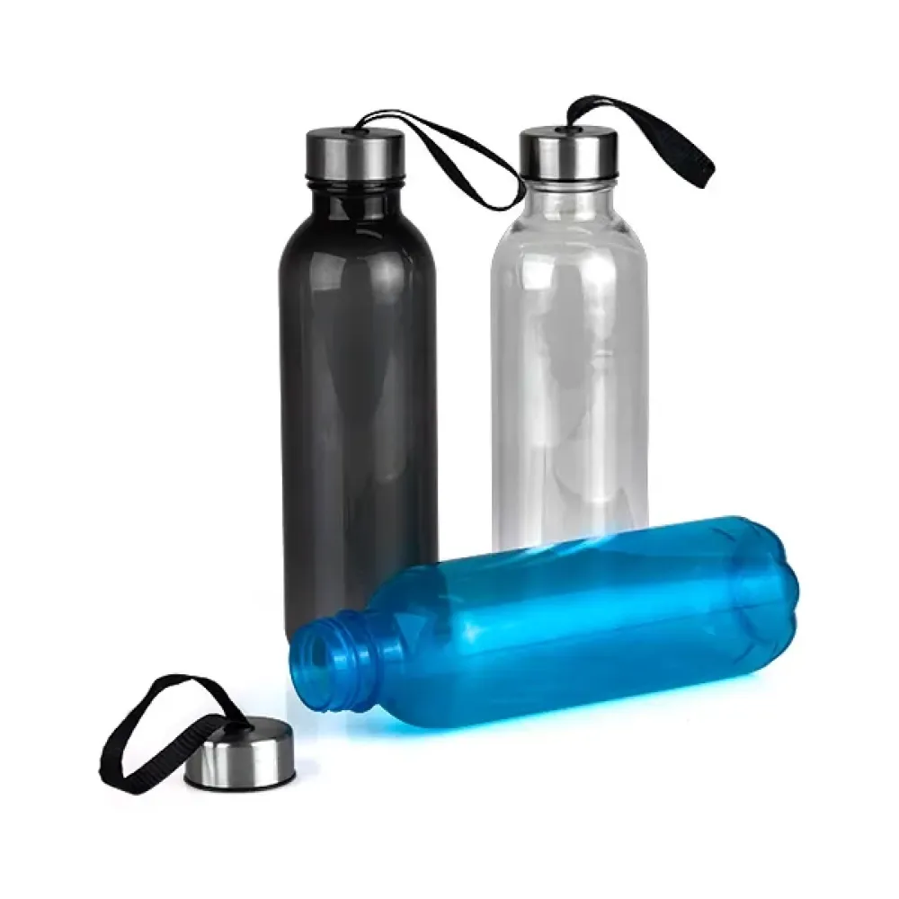 GARRAFA PLÁSTICA PRETA COM TAMPA EM INOX - 600ML