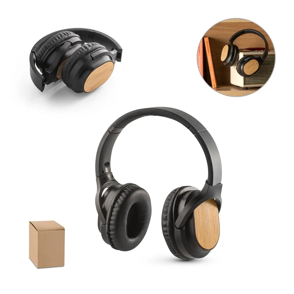 GOULD. Fones de ouvido wireless em bambu e ABS-97126