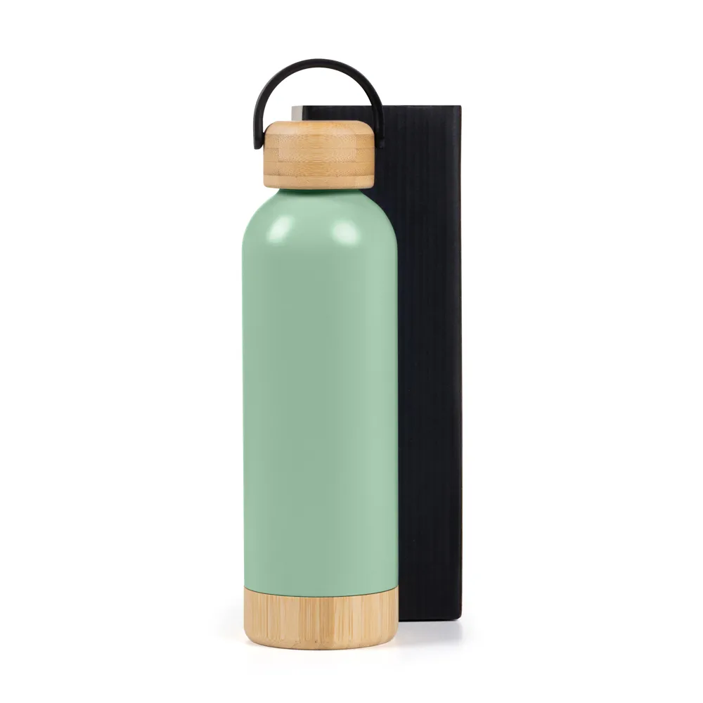 Garrafa Parede Dupla Com Detalhes Em Bambu - Verde - 500 Ml
