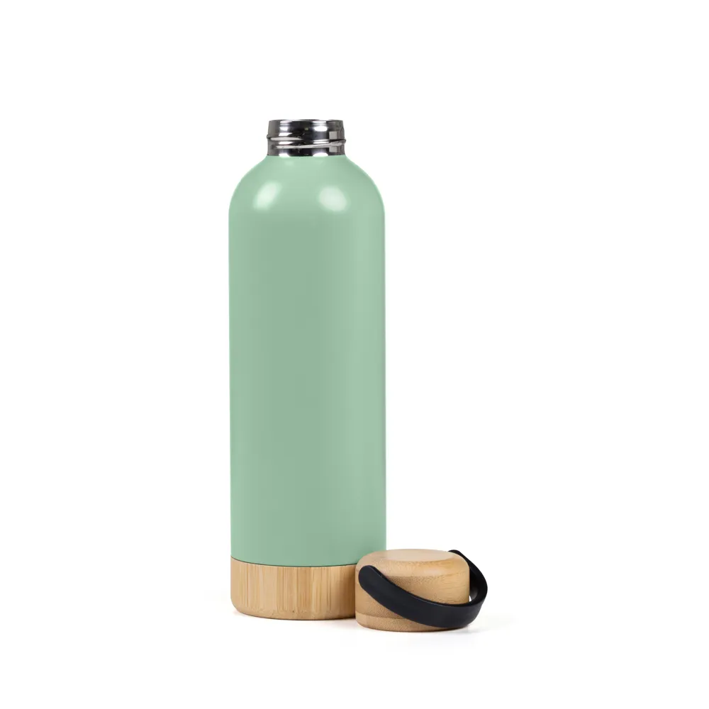 Garrafa Parede Dupla Com Detalhes Em Bambu - Verde - 500 Ml