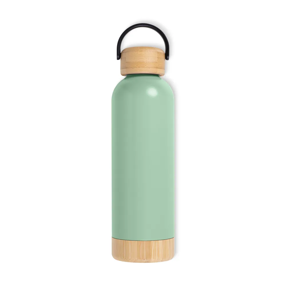 Garrafa Parede Dupla Com Detalhes Em Bambu - Verde - 500 Ml