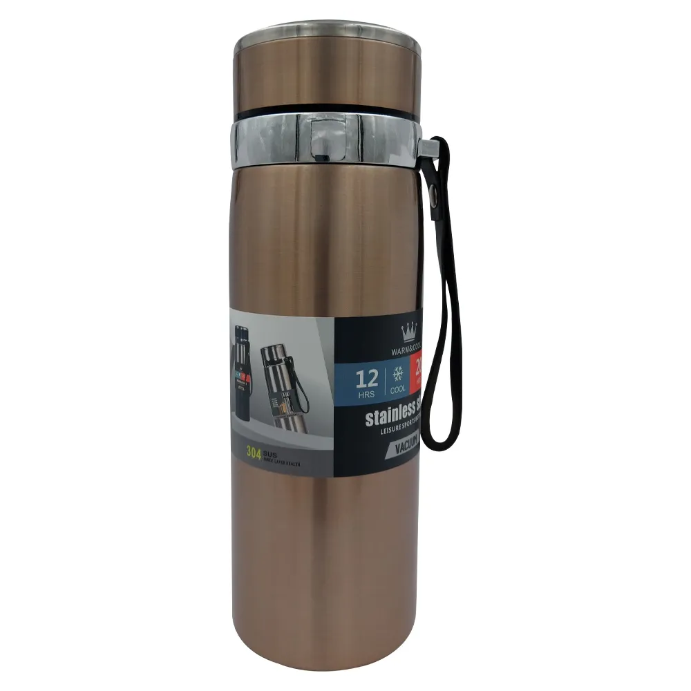 Garrafa Térmica Em Inox Com Alça Em Couro Sintético Com Capacidade 800ML