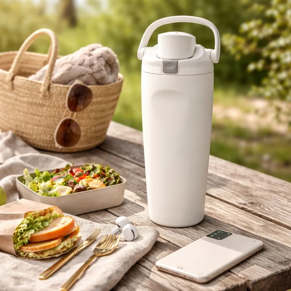 Garrafa termica Inox 900ml com alca, trava, anti-vazamento e 2 formas de beber-BG204