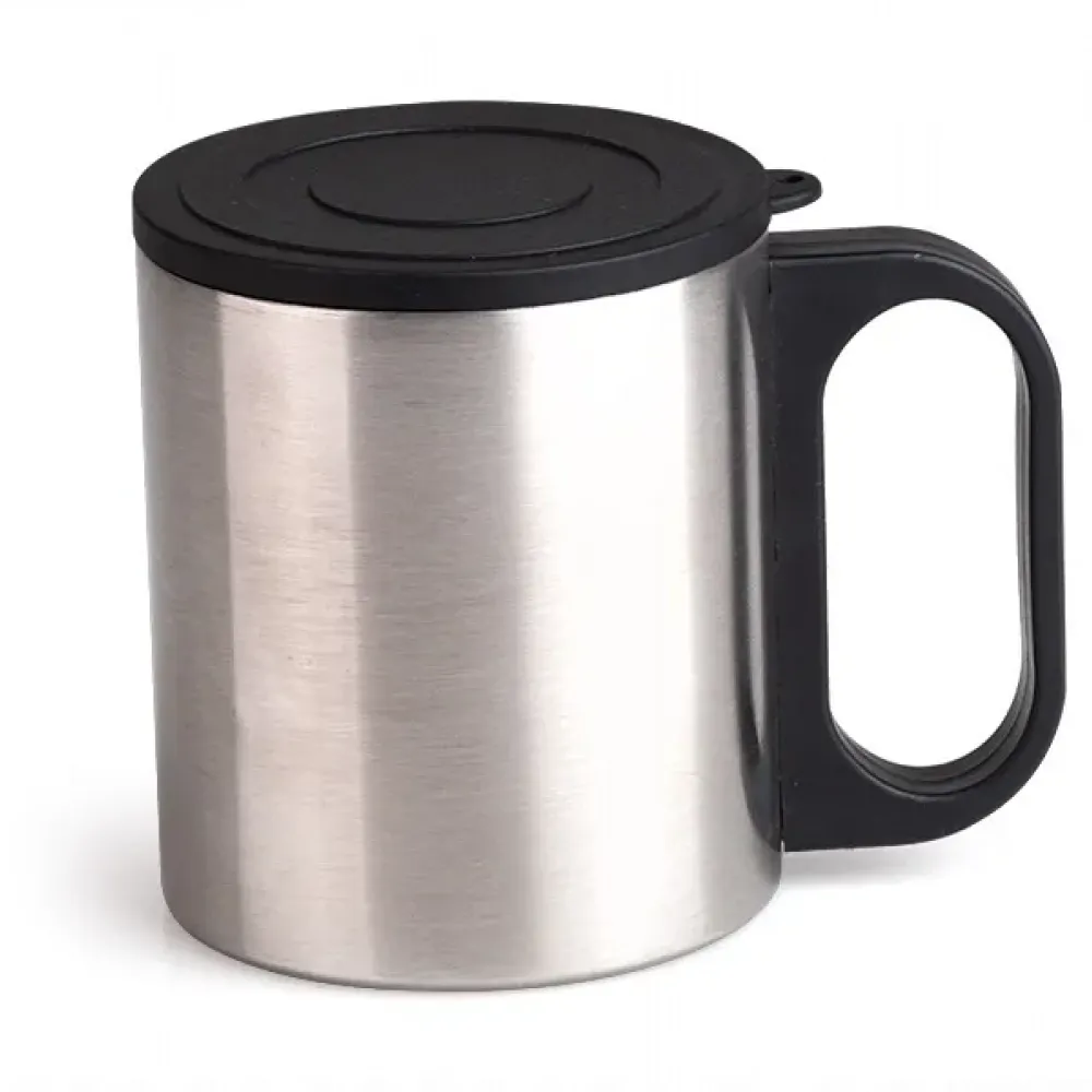 CANECA EM AÇO INOX COM TAMPA - 180 ML