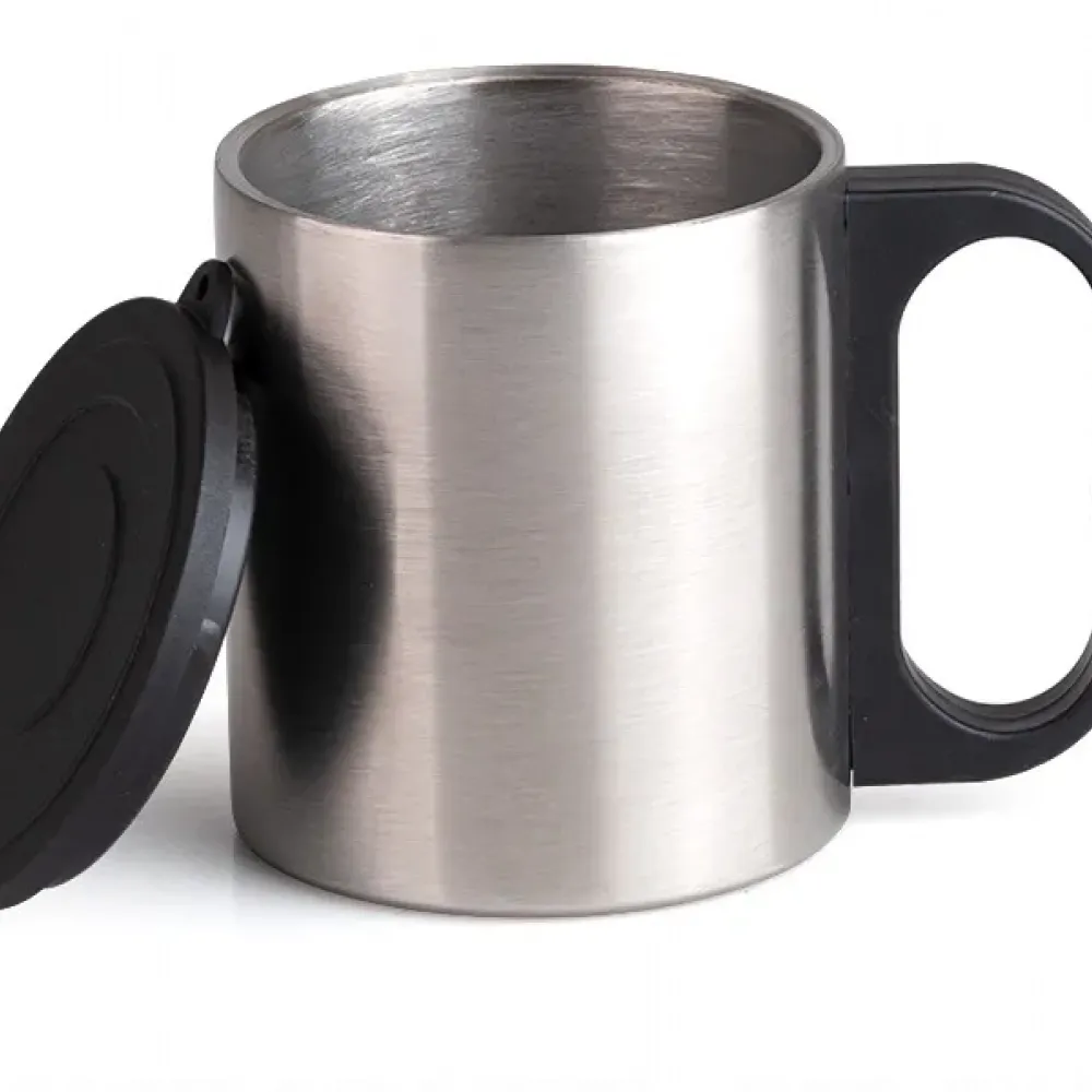 CANECA EM AÇO INOX COM TAMPA - 180 ML