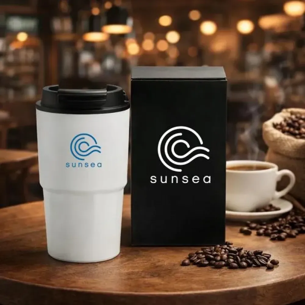 COPO TÉRMICO EM AÇO INOX - BRANCO - 450 ML