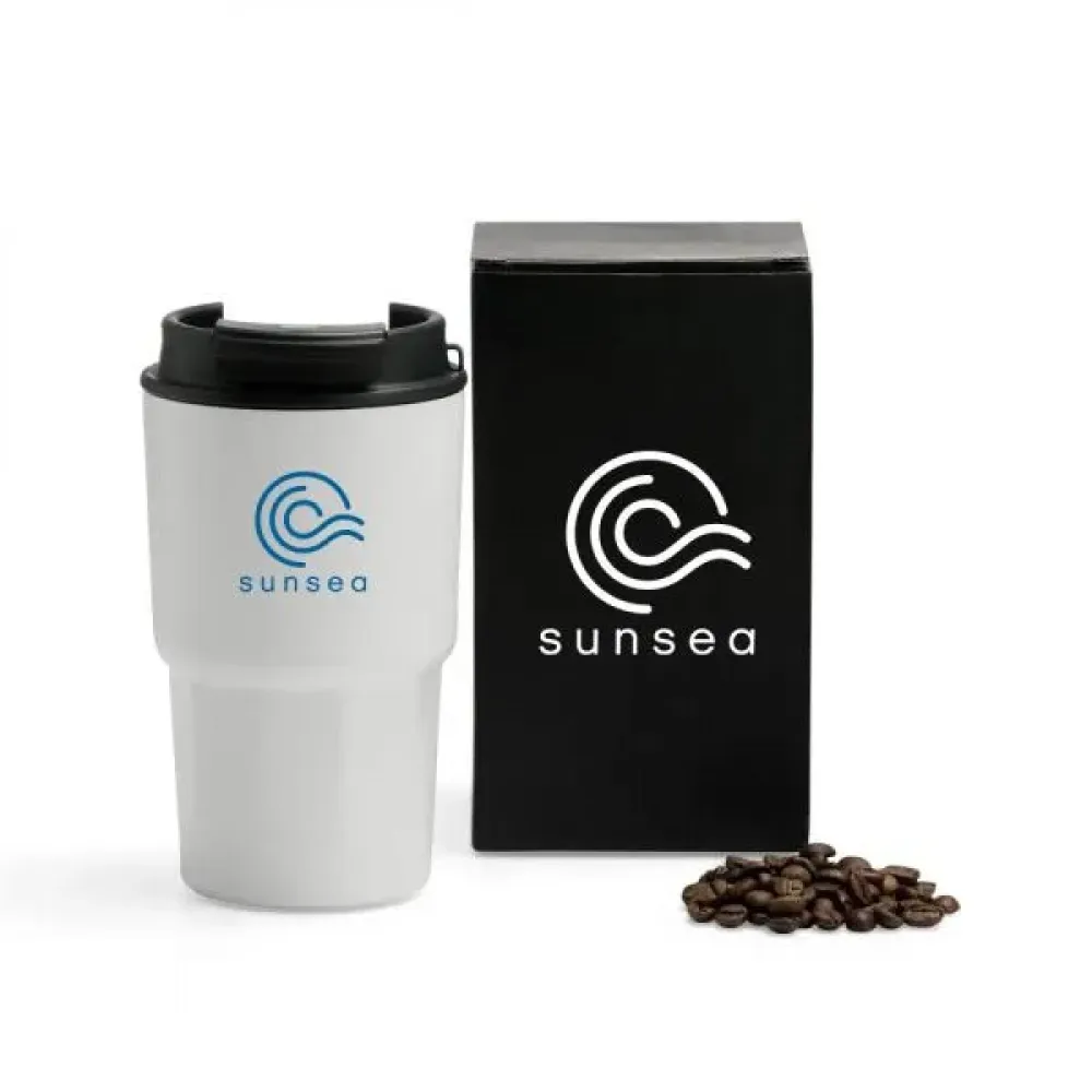 COPO TÉRMICO EM AÇO INOX - BRANCO - 450 ML