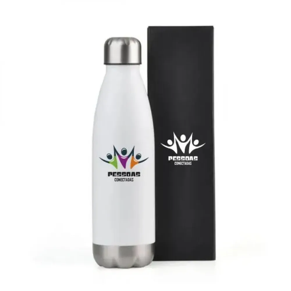 GARRAFA COM TAMPA EM AÇO INOX - BRANCA - 750ML