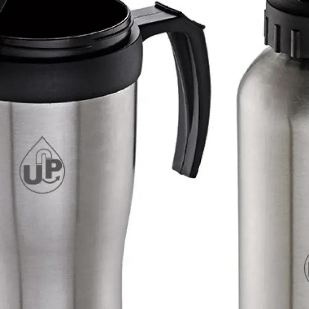 CONJ. DE SQUEEZE E CANECA EM AÇO INOX  600/410 ML- 2 PÇS