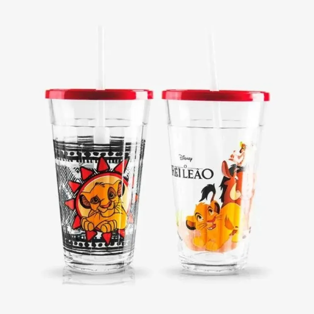 JOGO DE COPOS VIDRO 300 ML - REI LEÃO - 2 PÇS