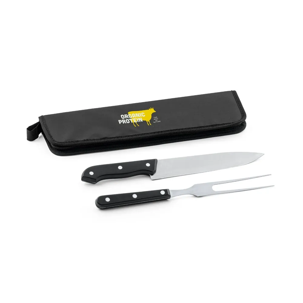 JULLEMIER. Kit churrasco em estojo de 210D com 2 utensílios em aço inox e PP