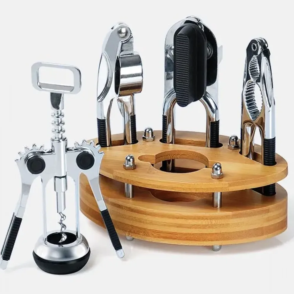 KIT DE UTENSÍLIOS COM BASE EM BAMBU - 5 PÇS-KB-00463