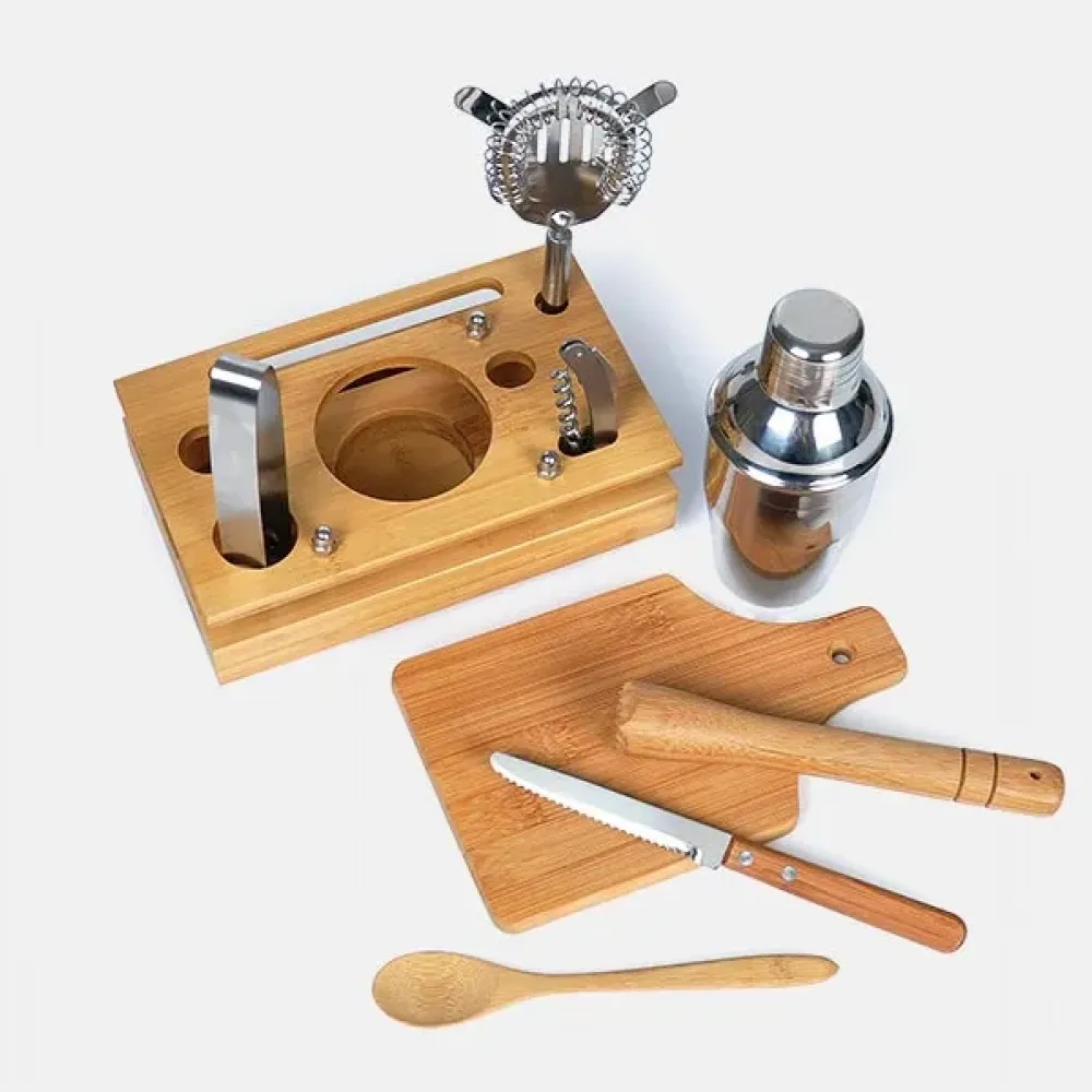 KIT PARA BAR EM INOX / BAMBU - 8 PÇS