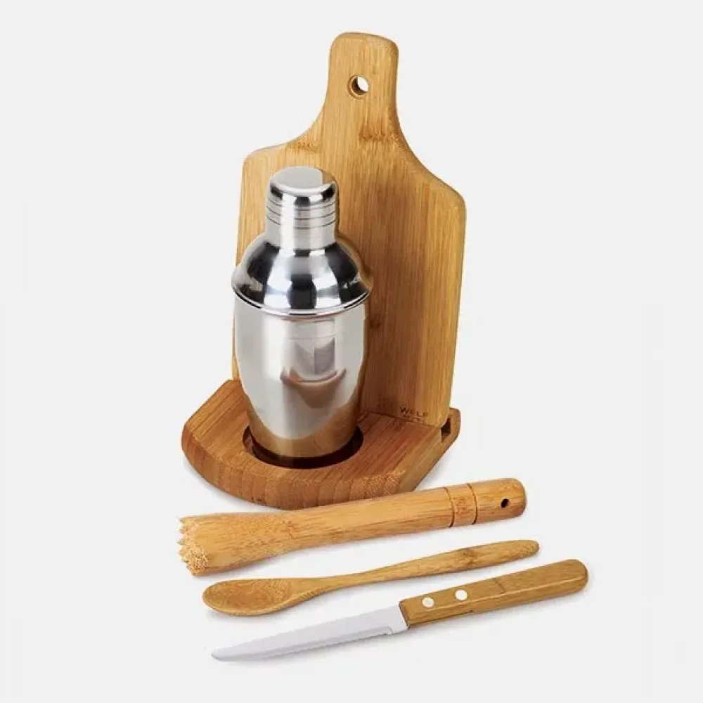 KIT PARA CAIPIRINHA EM BAMBU IBIZA COM COQUETELEIRA 6 PÇS