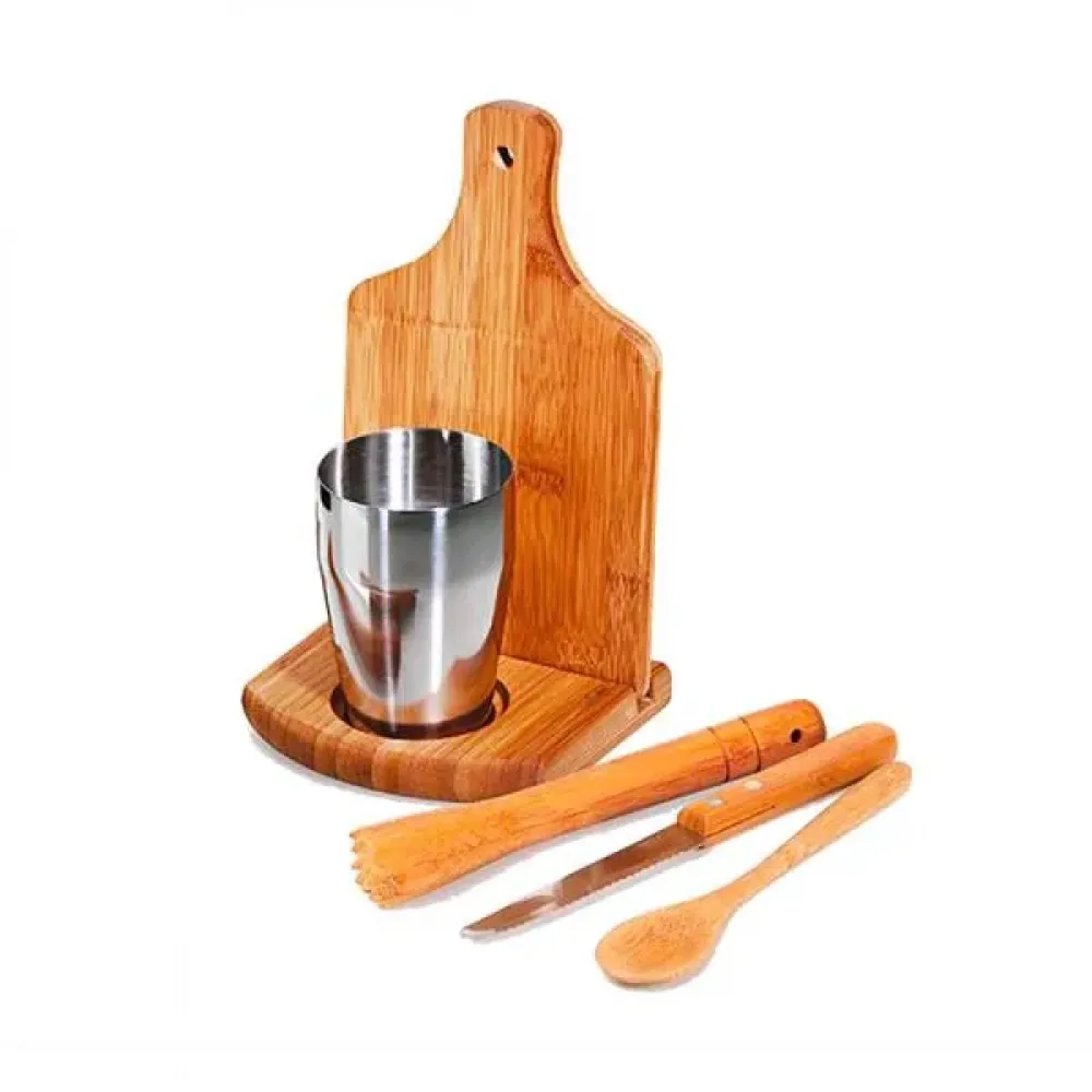 KIT PARA CAIPIRINHA EM BAMBU /MADEIRA IBIZA - 0,35 L - 6 PÇS