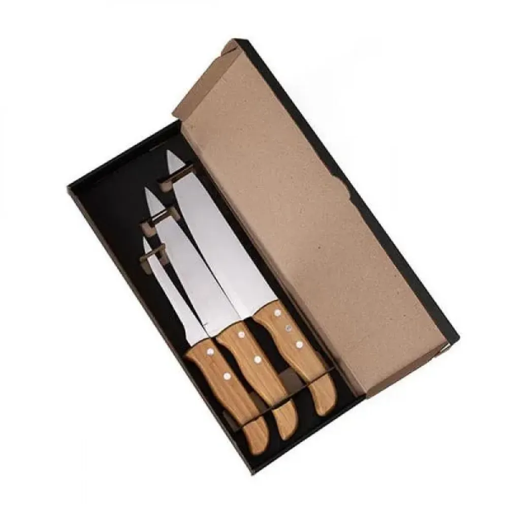 CONJUNTO DE FACAS EM BAMBU / MADEIRA / INOX - 3 PÇS-KF-02823
