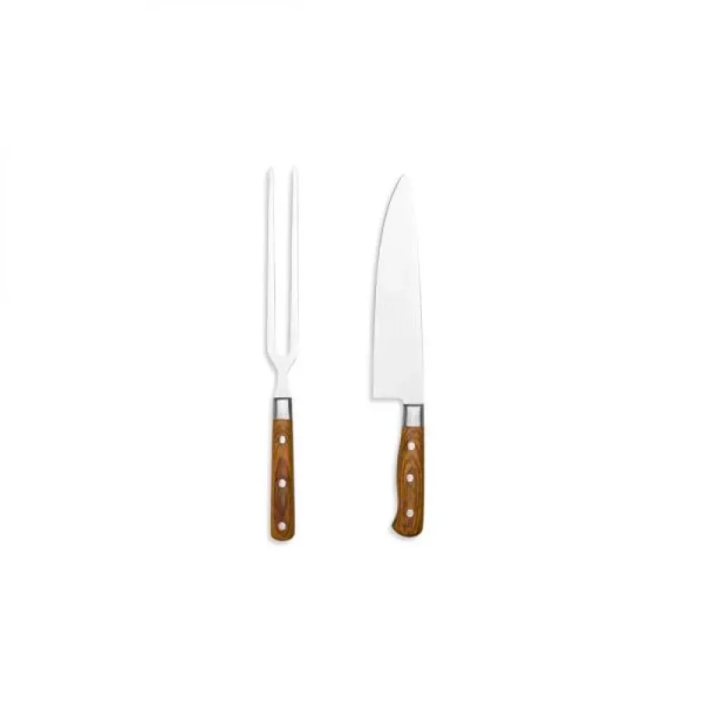 CONJ. DE FACA E GARFO PREMIUM EM MADEIRA / INOX - 2 PÇS