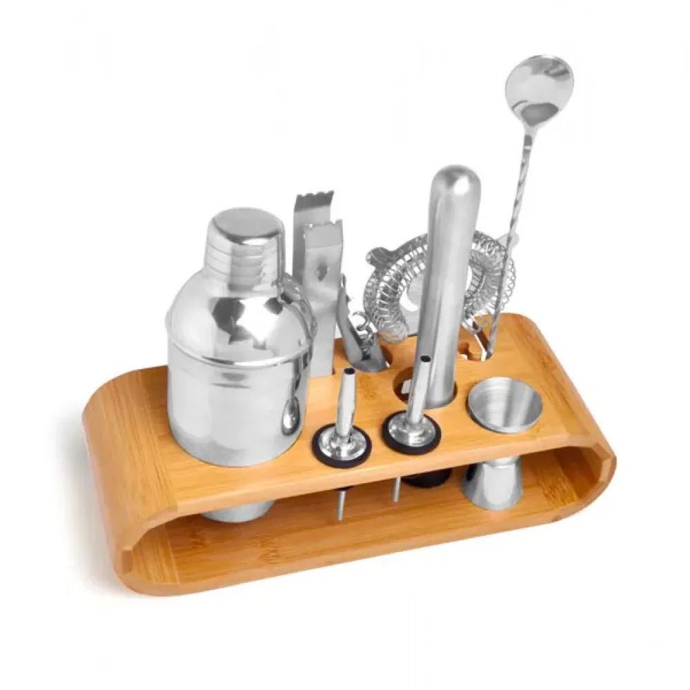 KIT BAR COM BASE EM BAMBU - 11 PÇS