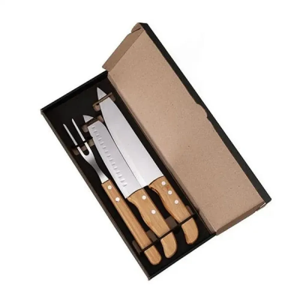 KIT COM FACA 8 , FACA SANTOKU E GARFO 3 PÇS