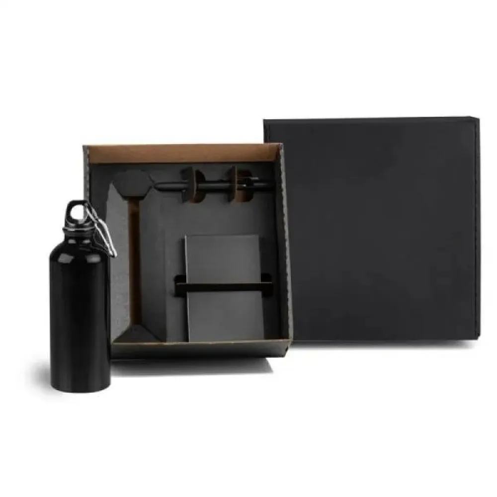 KIT COM SQUEEZE, CANETA E BLOCO - 3 PÇS PRETO-KT-90235-PRE