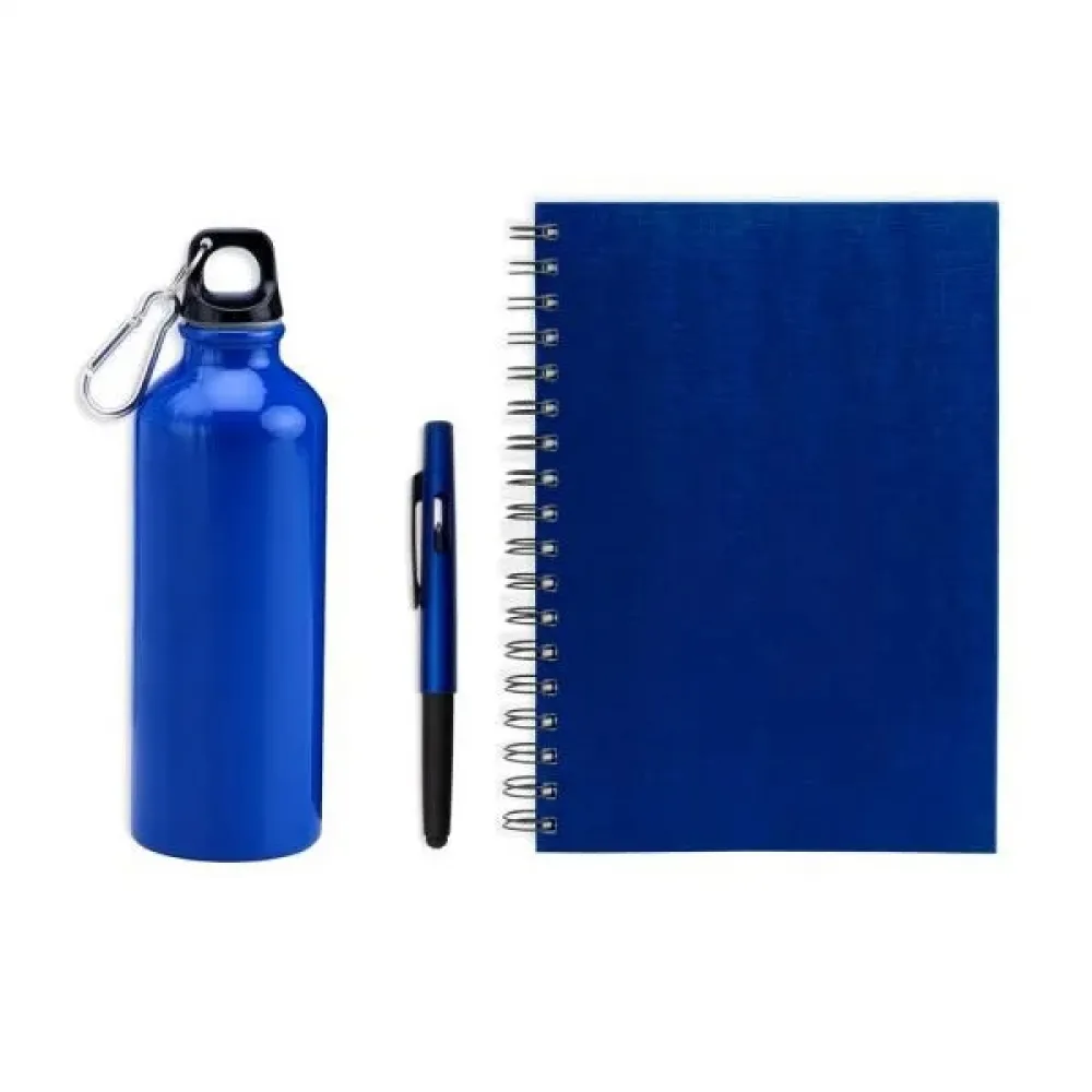 KIT COM SQUEEZE, CANETA E CADERNO - AZUL - 3 PÇS-KT-90354