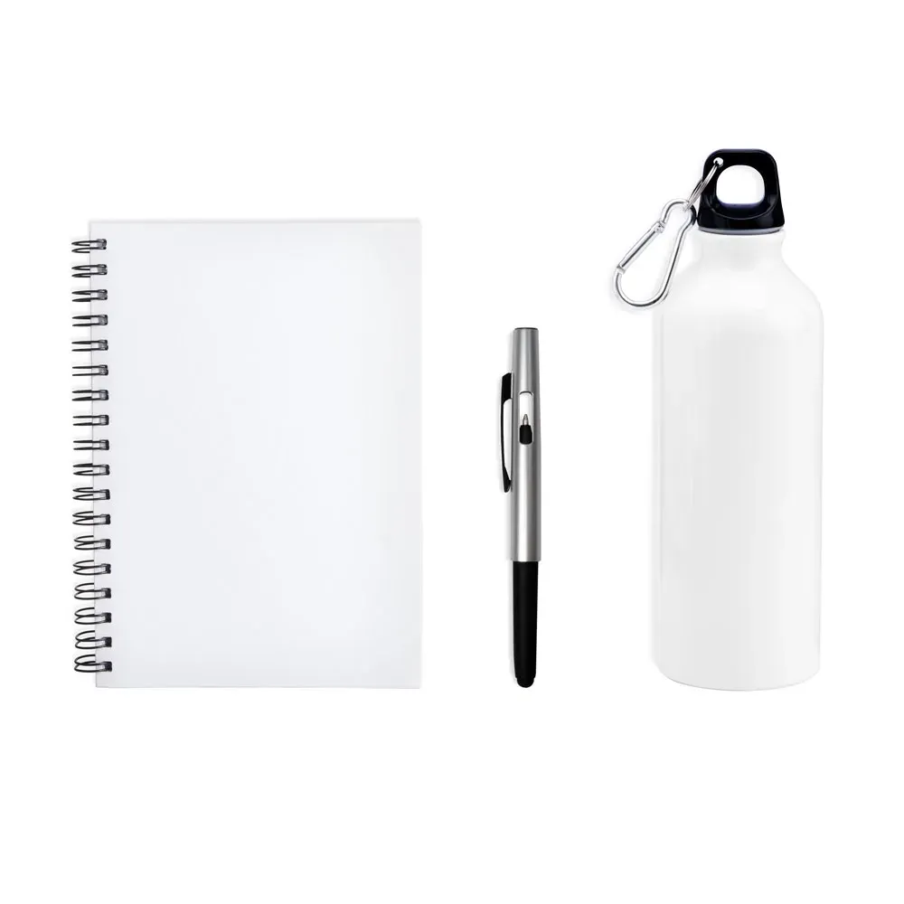 KIT COM SQUEEZE, CANETA E CADERNO - BRANCO - 3 PÇS-KT-90353