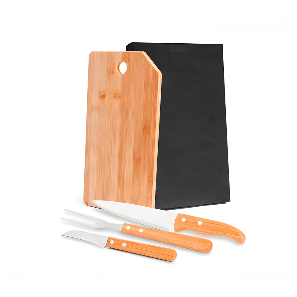 KIT COZINHA EM BAMBU COM FACAS E GARFO - 4 PÇS-MB-20343