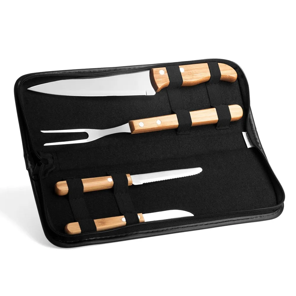 CONJ. DE FACAS INOX / MADEIRA / BAMBU COM ESTOJO - 5 PÇS