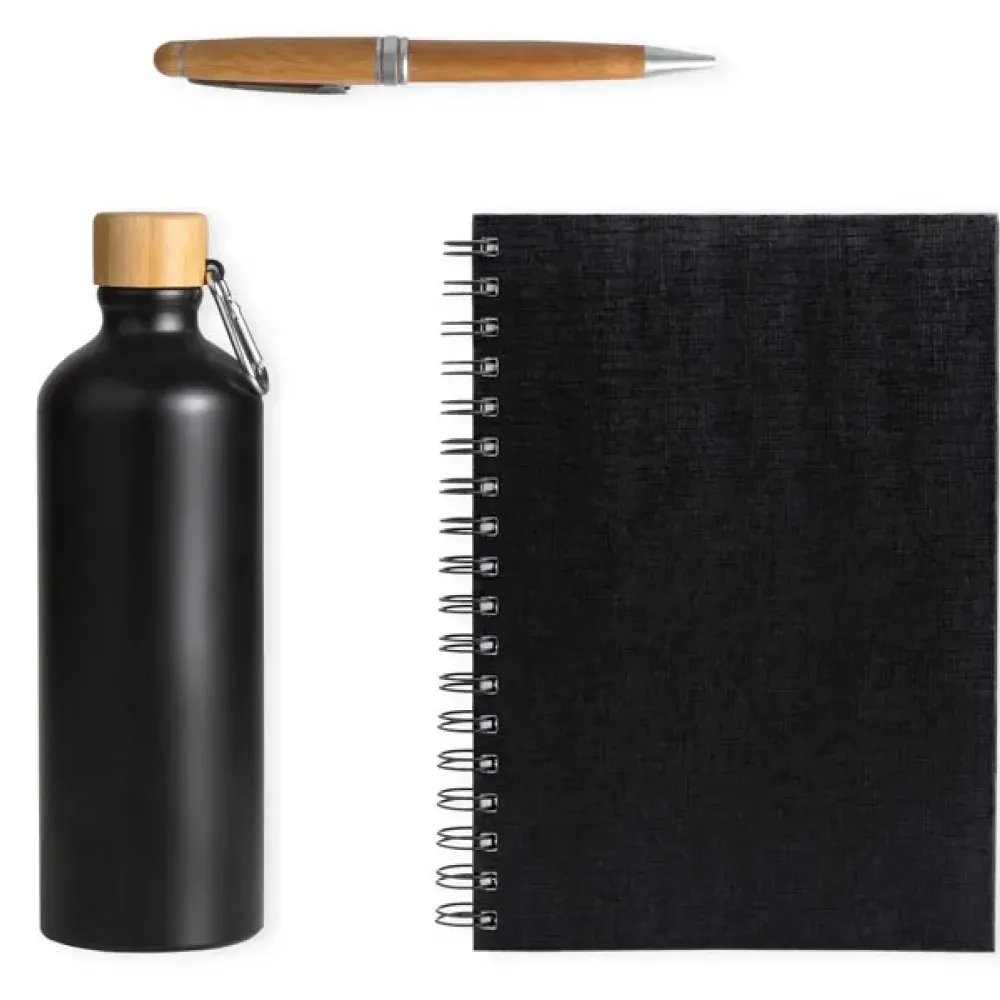 KIT GARRAFA, CADERNO E CANETA - 3 PÇS