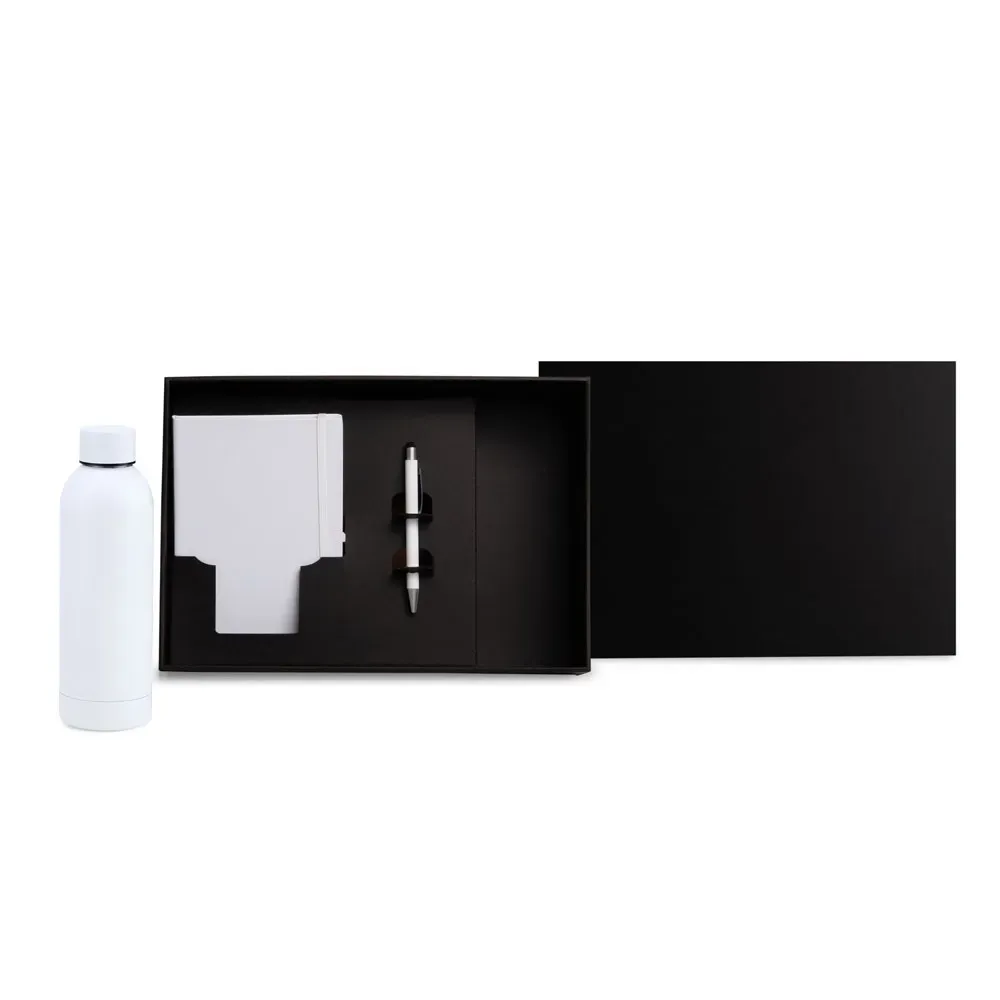 KIT GARRAFA, CADERNO E CANETA - BRANCO - 3 PÇS-KT-90357