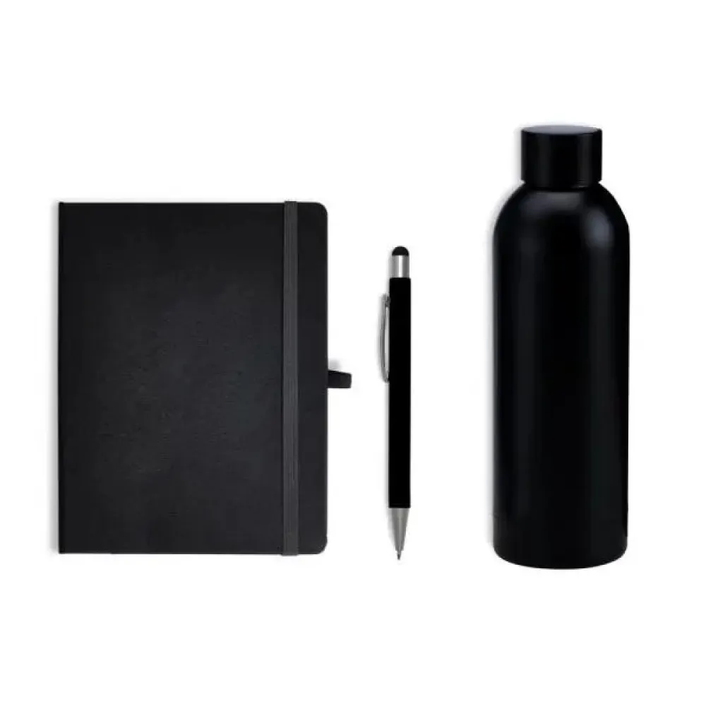 KIT GARRAFA, CADERNO E CANETA - PRETO - 3 PÇS-KT-90358