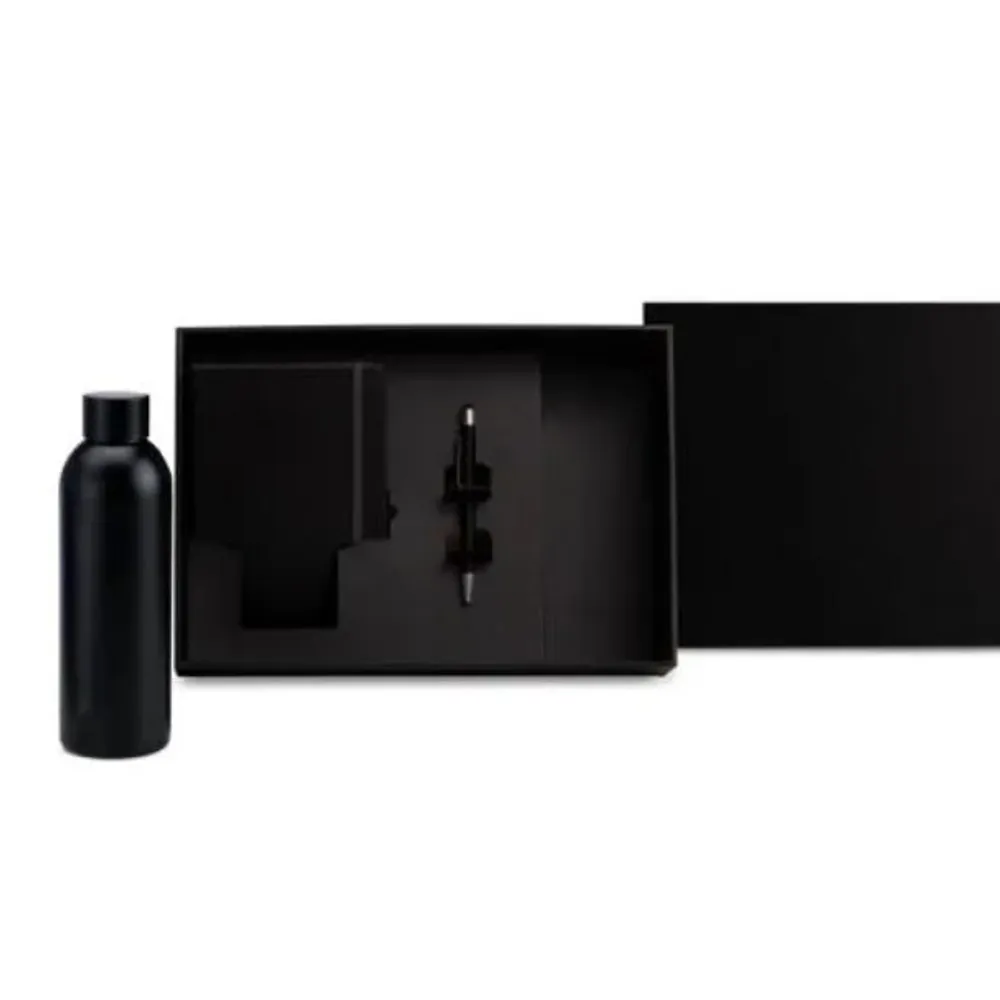 KIT GARRAFA, CADERNO E CANETA - PRETO - 3 PÇS