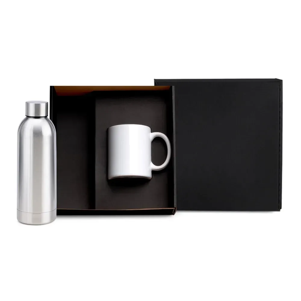 KIT GARRAFA E CANECA - PRATA/BRANCO 2 PÇS-KT-90362