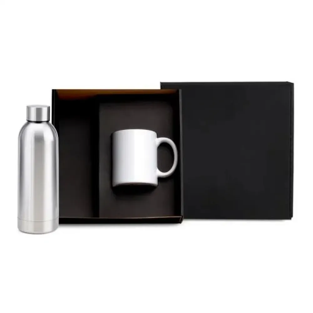 KIT GARRAFA E CANECA - PRATA/BRANCO 2 PÇS