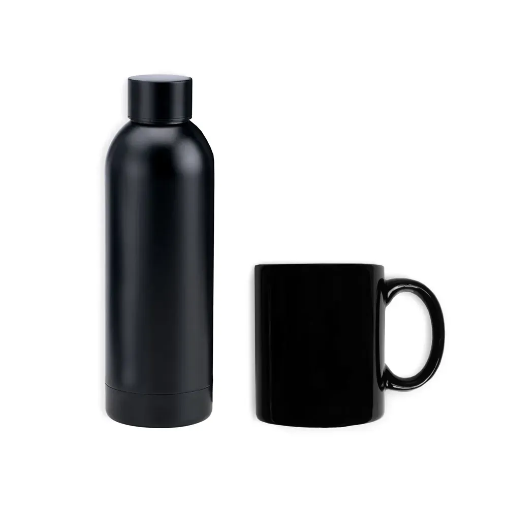 KIT GARRAFA E CANECA - PRETO - 2 PÇS-KT-90361