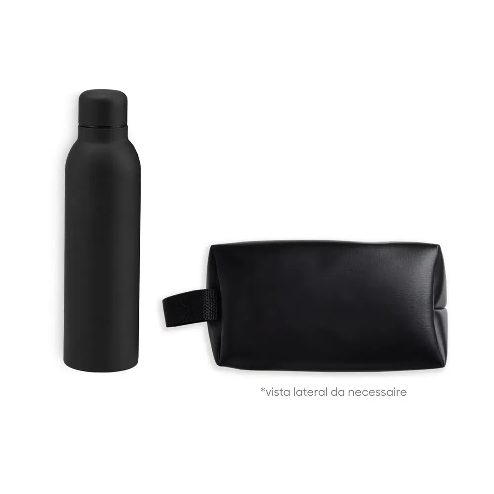 KIT GARRAFA E NECESSAIRE - PRETO - 2 PÇS-KT-90363