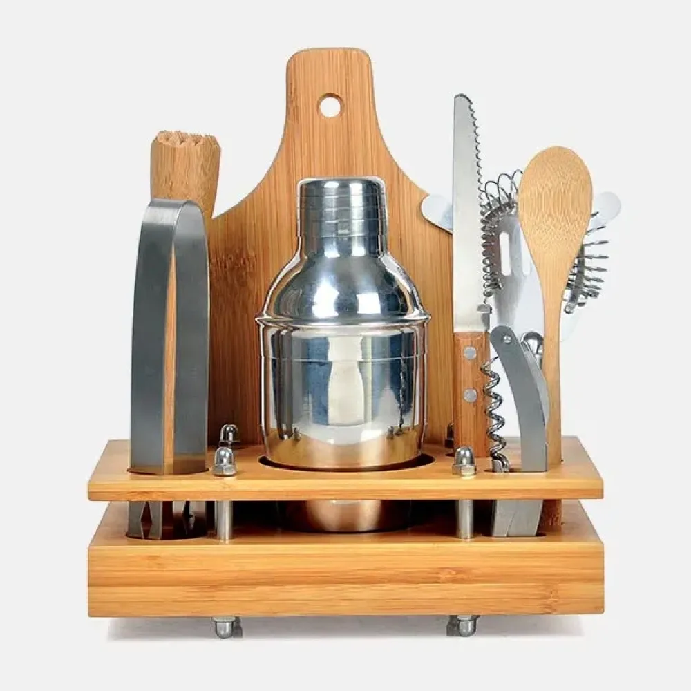 KIT PARA BAR EM INOX / BAMBU - 8 PÇS