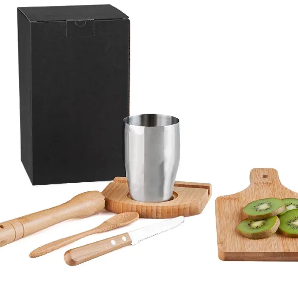 KIT PARA CAIPIRINHA EM BAMBU IBIZA COM COPO INOX – 6 PÇS