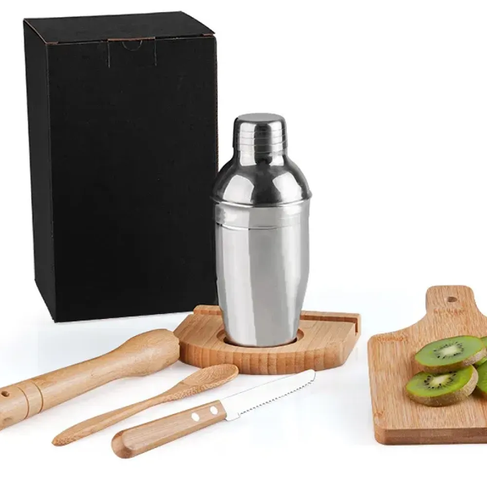 KIT PARA CAIPIRINHA EM BAMBU IBIZA COM COQUETELEIRA 6 PÇS