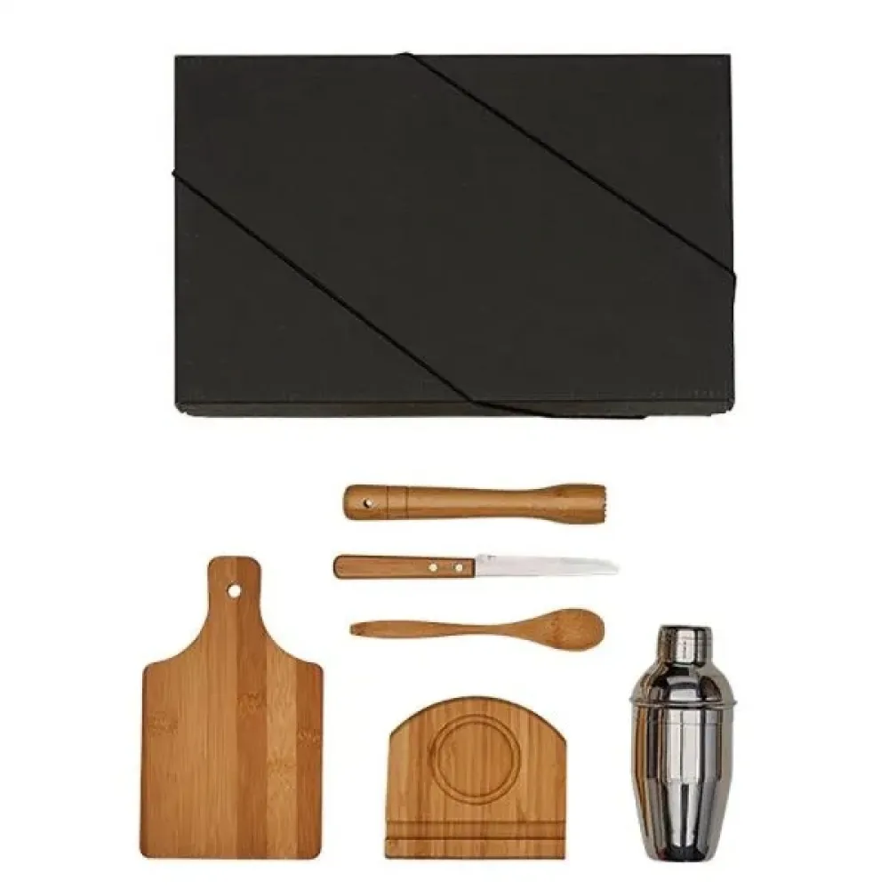 KIT PARA CAIPIRINHA EM BAMBU COM COQUETELEIRA - 6 PÇS