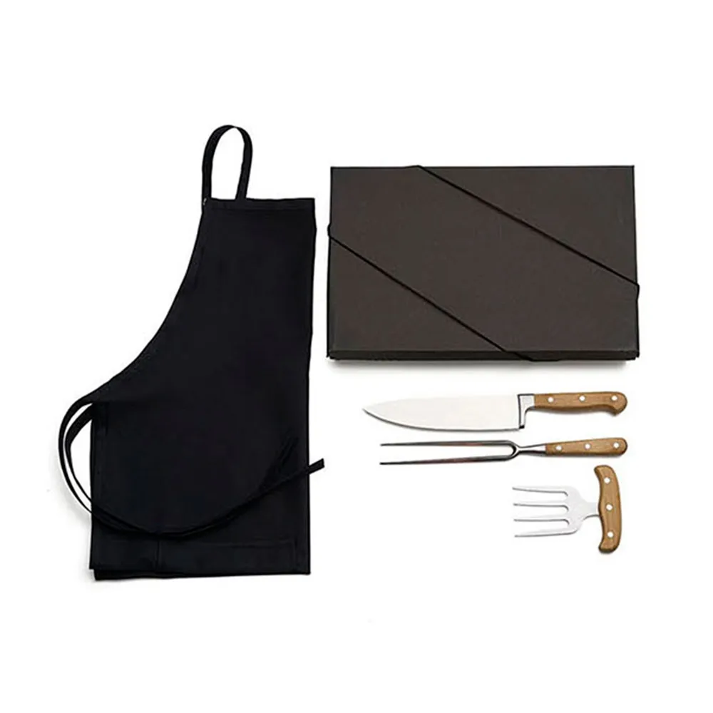 KIT PARA CHURRASCO COM AVENTAL - 4 PÇS