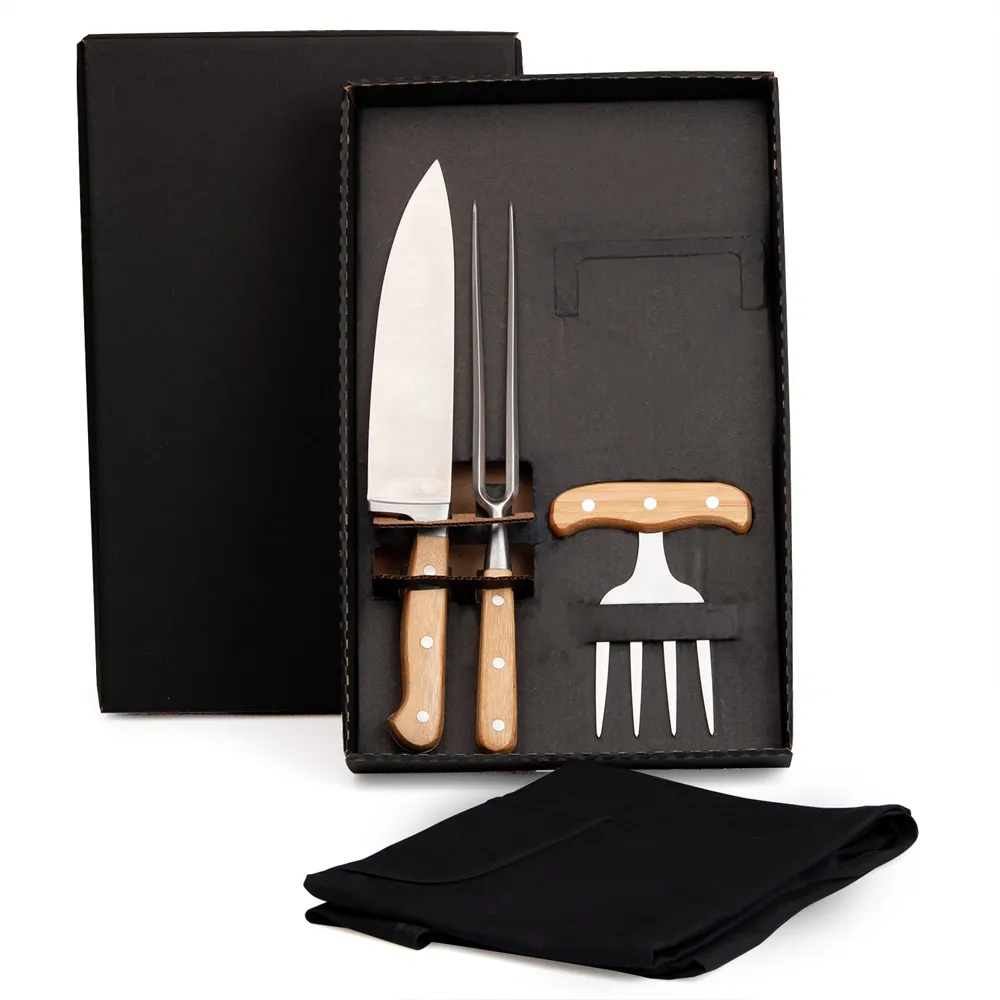 KIT PARA CHURRASCO COM AVENTAL - 4 PÇS-KT-90179-INO